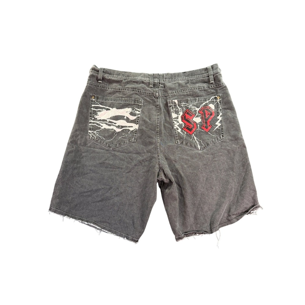 Southpole Metal Thunder‎ Shorts Mens 48 Gray Denim Baggy Raw Hem Y2K Streetwear